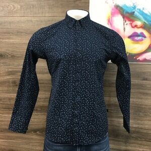 Lululemon Mens Blue All Over Size Large Leaf Print Button Down Long Sleeve Shirt